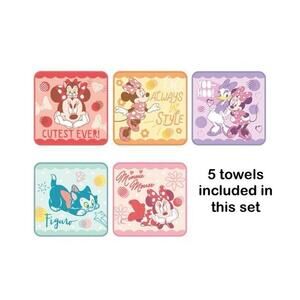Disney Minnie Mouse Washcloths, SET OF 5 Mini Towels, Daisy Duck Figaro Cat Cute